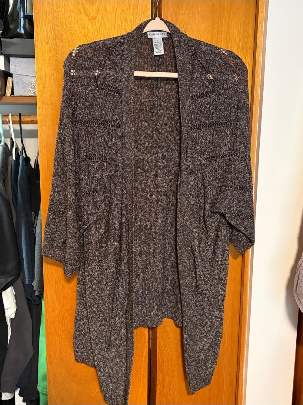 Catherines Charcoal Open-Front Knit Cardigan
